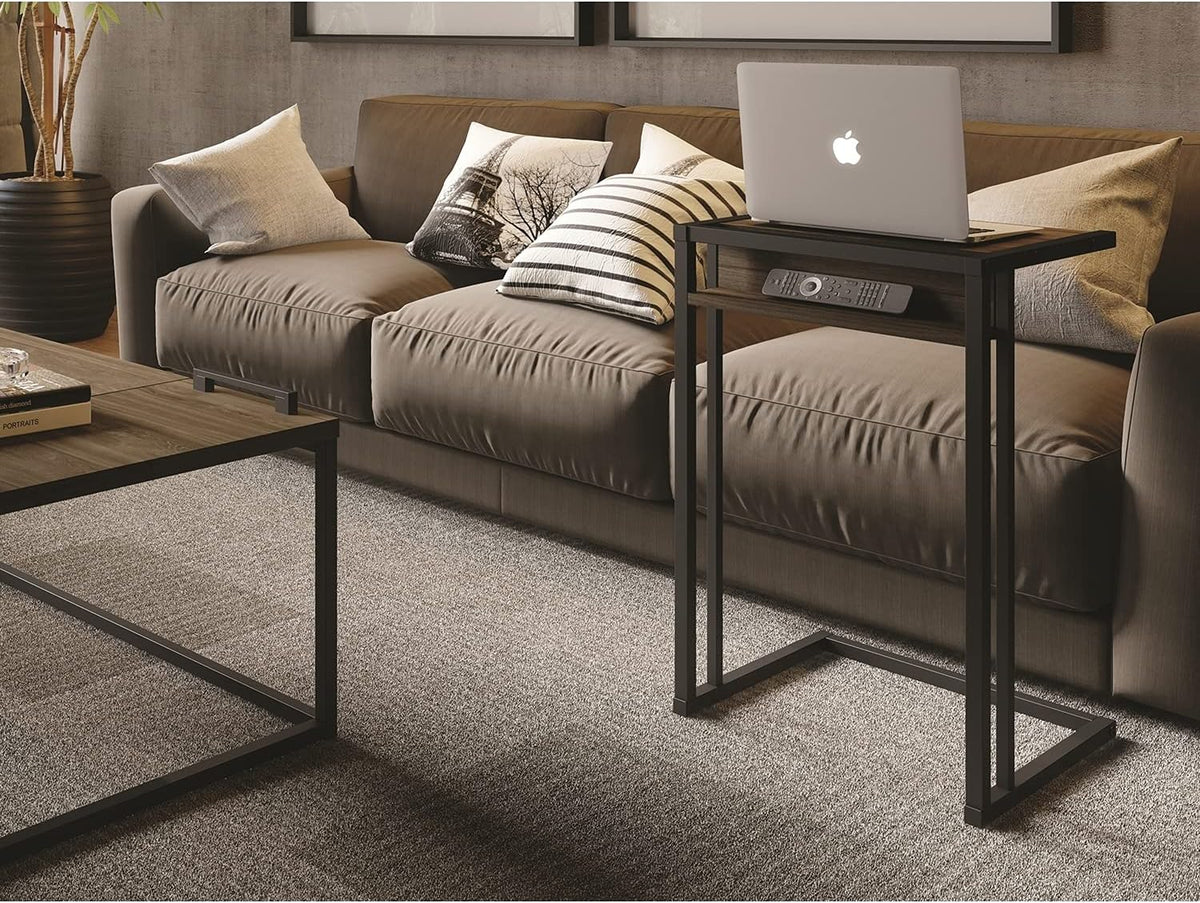 Dark Brown Oak End Table with Black Metal Frame K53077