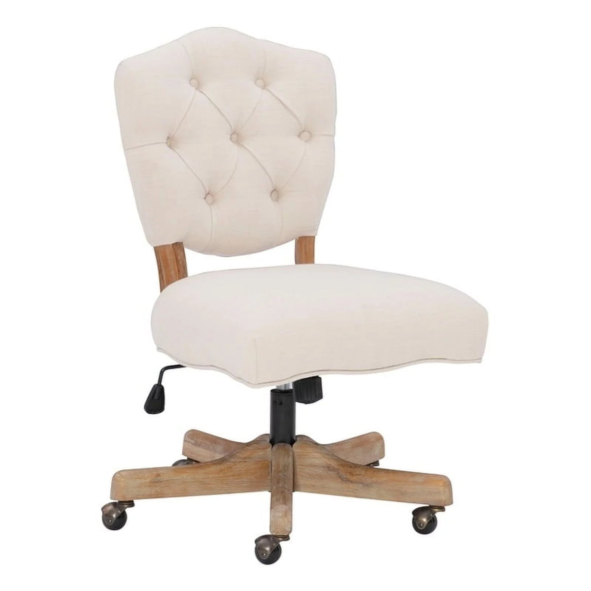 Beige Wood Upholstered Swivel Office Chair X4535