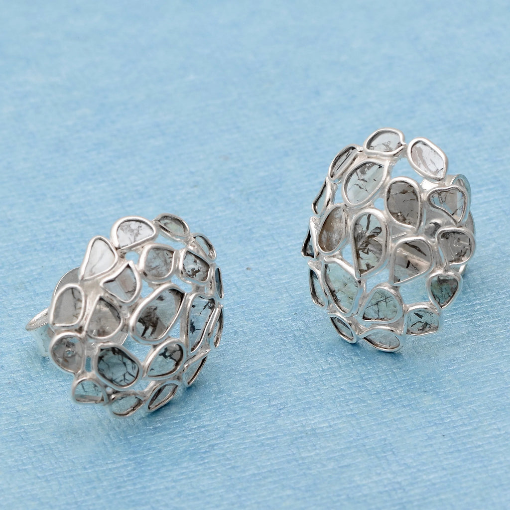 1.50 CTW Natural Diamond Polki Cluster Studs 925 Sterling Silver Earrings R123
