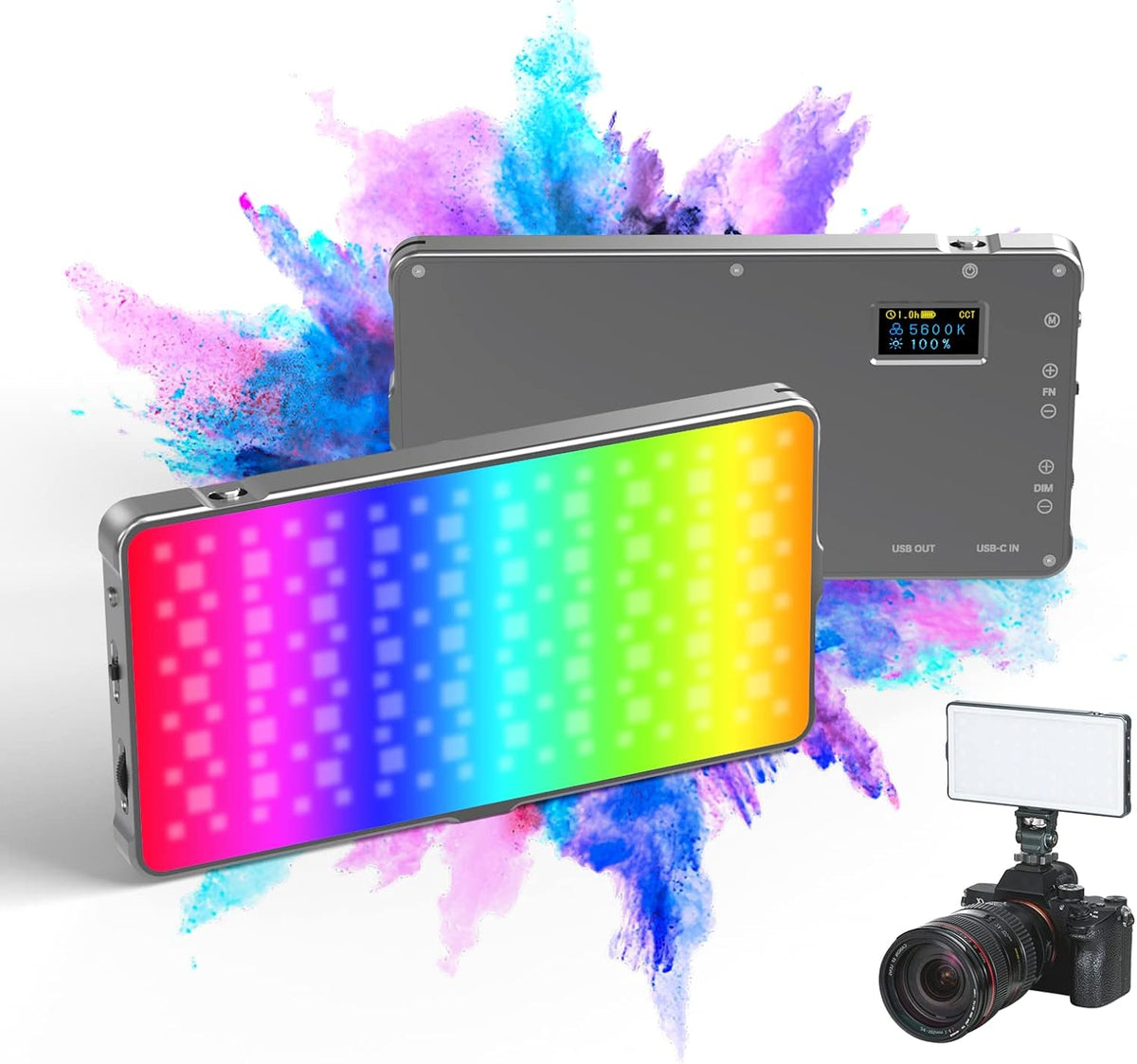 24W RGB LED Video Light with 20000mAh Battery, CRI≥96 3200-5600K Bi-Color M422