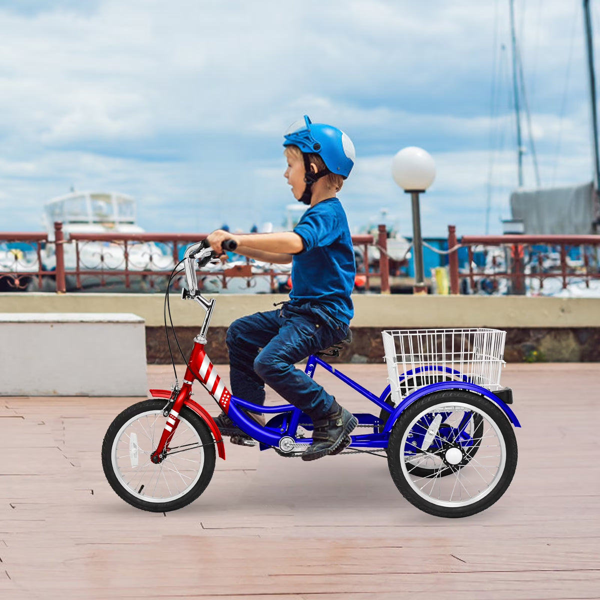 16" Kids Tricycle Three Wheeled Bike with Large Rear Basket A462383