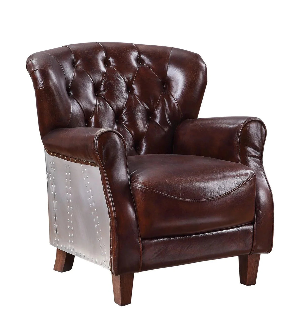 Vintage Brown & Aluminum Accent Chair I755324