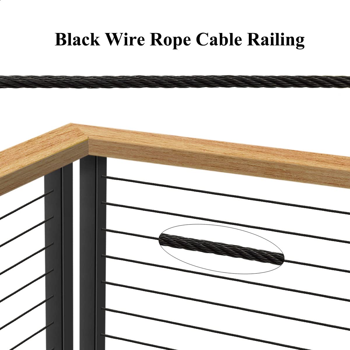 150ft Black T316 Stainless Steel Wire Rope Cable, 7 x 7 Strands A4007