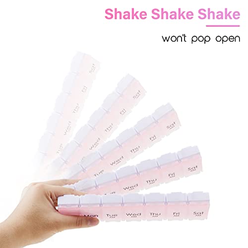Large 7 Day Pill Organizer 2 Times a Day, AM PM Pill Box, 14 Dividers Vitamin Holder with Push Button V774
