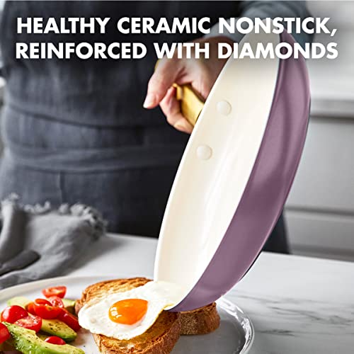 10" and 12" Hard Anodized Ceramic Nonstick Frying Pan Skillet Set, Gold Handle, Sunrise Yellow G255832