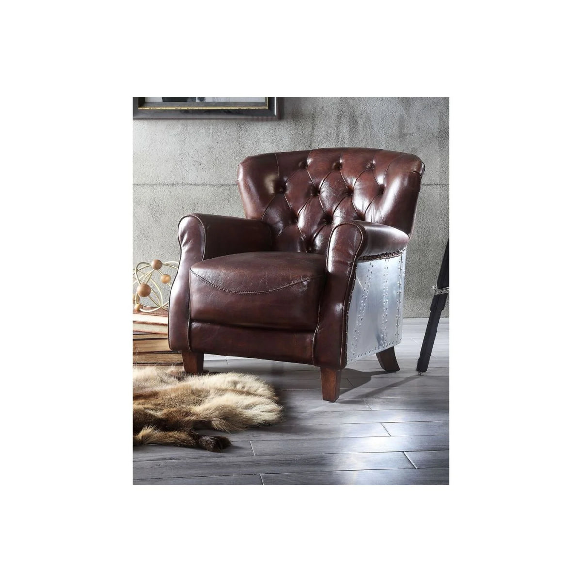 Vintage Brown & Aluminum Accent Chair I755324