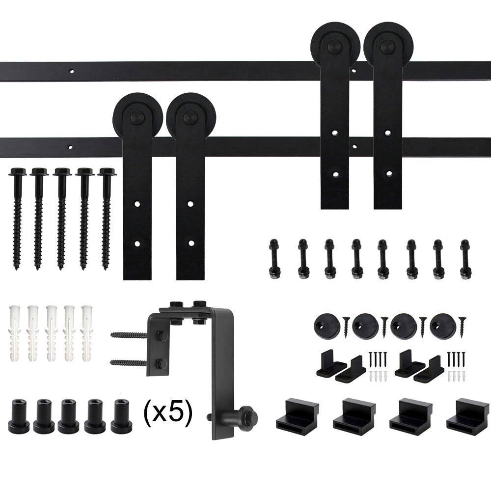Black Bypass Sliding Barn Hardware Track Kit for Double Wood Doors B3819