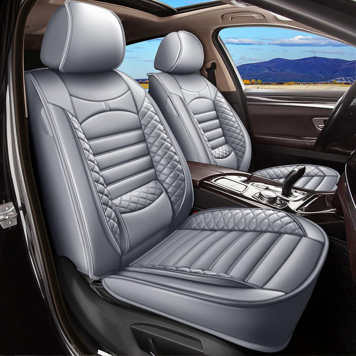 Black Faux Leather Car Seat Covers Full Set 5 Seats Waterproof R859909