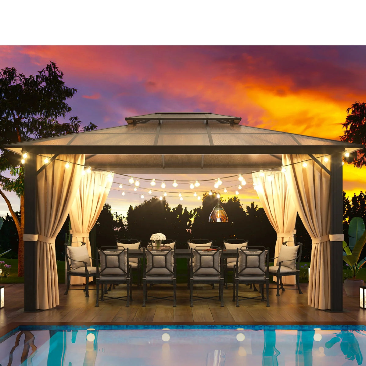 10 ft. x 12 ft. Hardtop Gazebo with Curtain and Netting K647