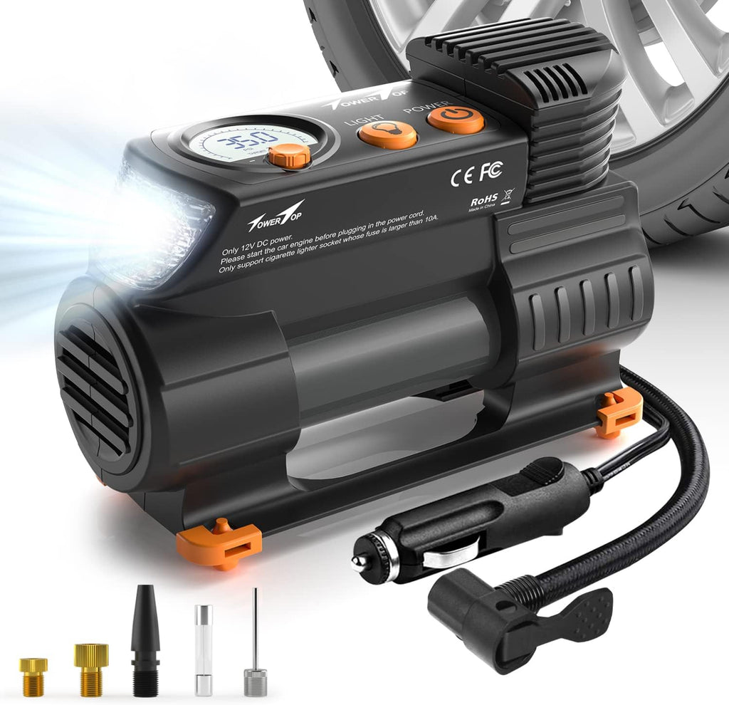 Portable 12V DC Air Pump Tire Inflator with Digital Pressure Gauge, LED Emergency Lights, Pack of 2 G1072
