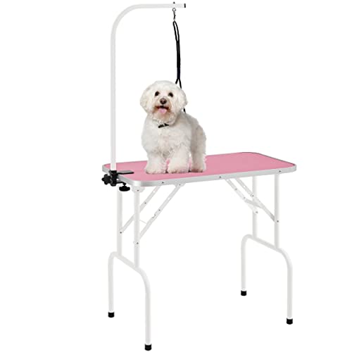 32in Foldable Pet Grooming Table with Adjustable Arm & Noose D461676