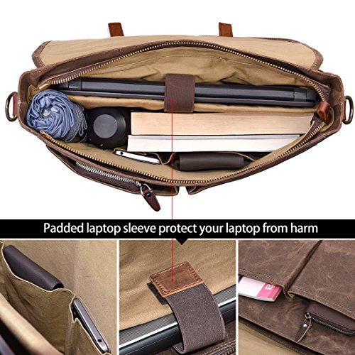 15.6 Inch Waterproof Brown Leather Canvas Messenger Bag G300