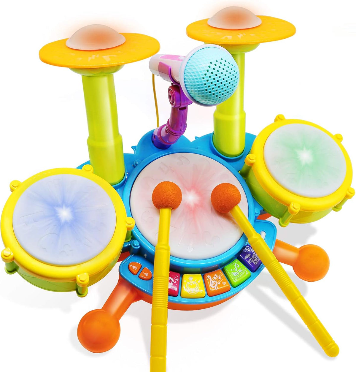 Kids Drum Set with 2 Drum Sticks and Microphone W2493