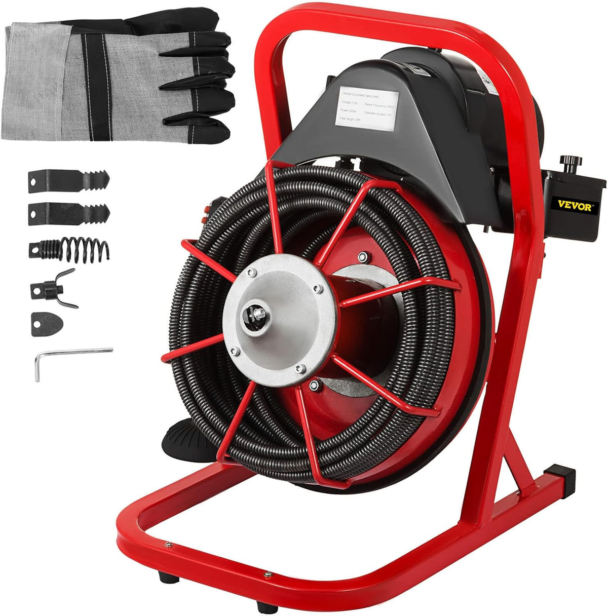 50 Ft x 3/8 Inch 250W Portable Electric Drain Auger with Cutters Glove B836920