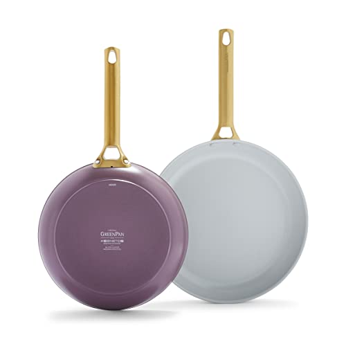 10" and 12" Hard Anodized Ceramic Nonstick Frying Pan Skillet Set, Gold Handle, Sunrise Yellow G255832