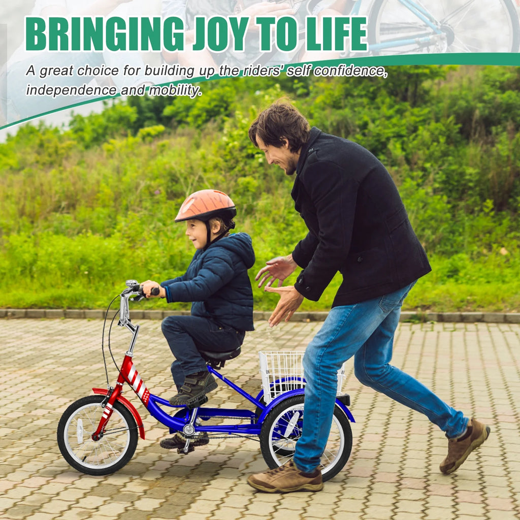 16" Kids Tricycle Three Wheeled Bike with Large Rear Basket A462383
