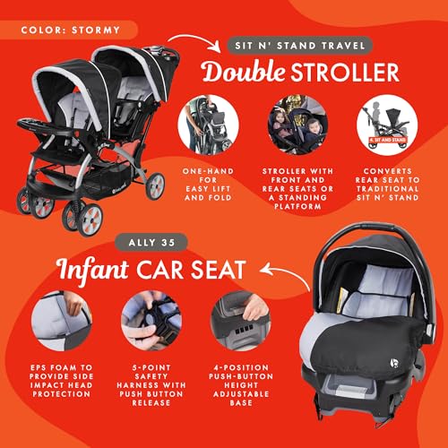 Stormy Double Stroller and Infant Car Seat Travel System, 2 Pc Set P3786