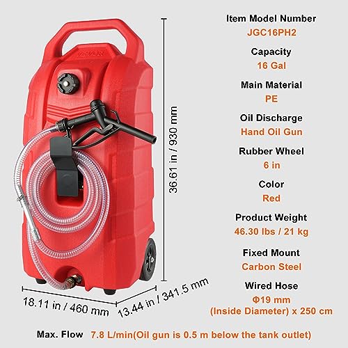 16 Gallon Portable Fuel Storage Tank with Nozzle Rubber Wheels E168