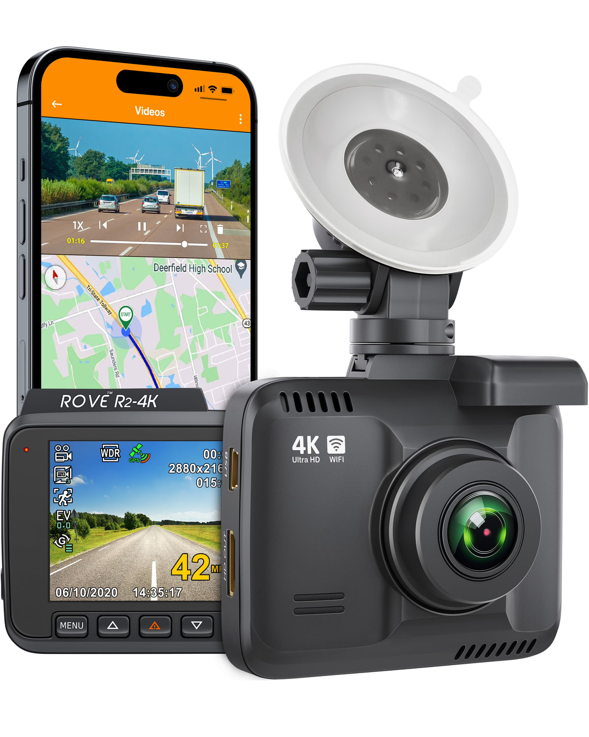 R2-4K Dash Cam with Built-in WiFi GPS, UHD 2160P, 2.4" LCD Display, 150° Wide Angle, WDR, Night Vision L7476