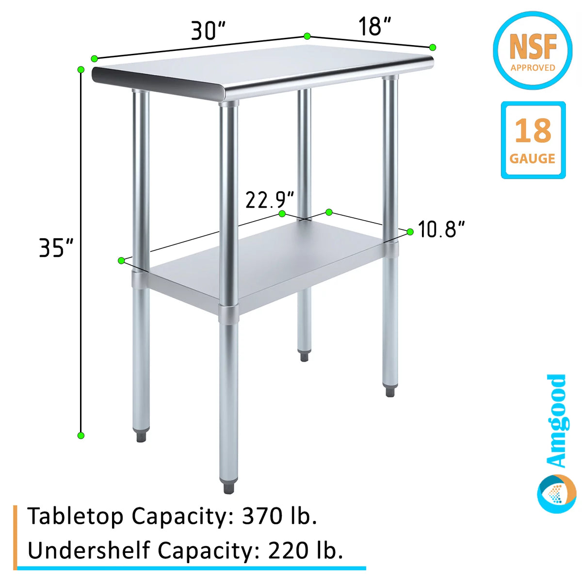 18" x 30" Stainless Steel Work Table with Undershelf Y367
