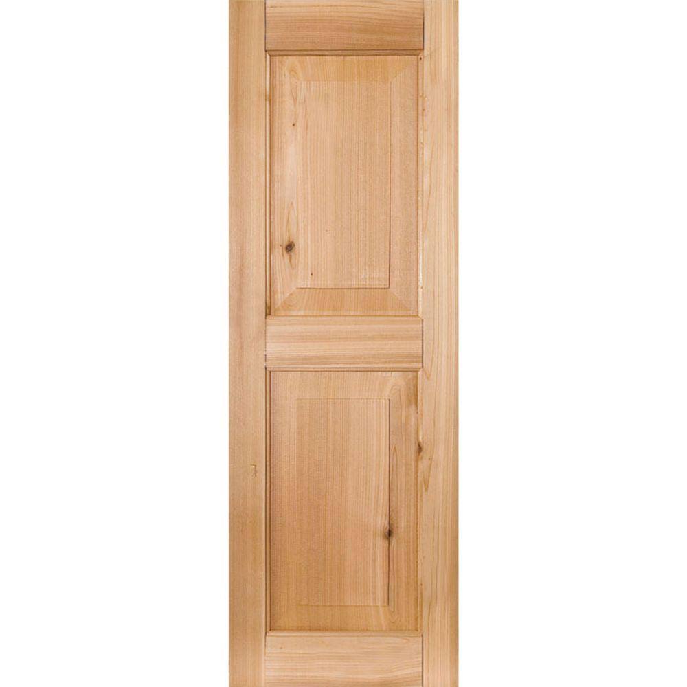 18 in. x 73 in. Real Wood Raised Panel Shutters Pair Unfinished F960759