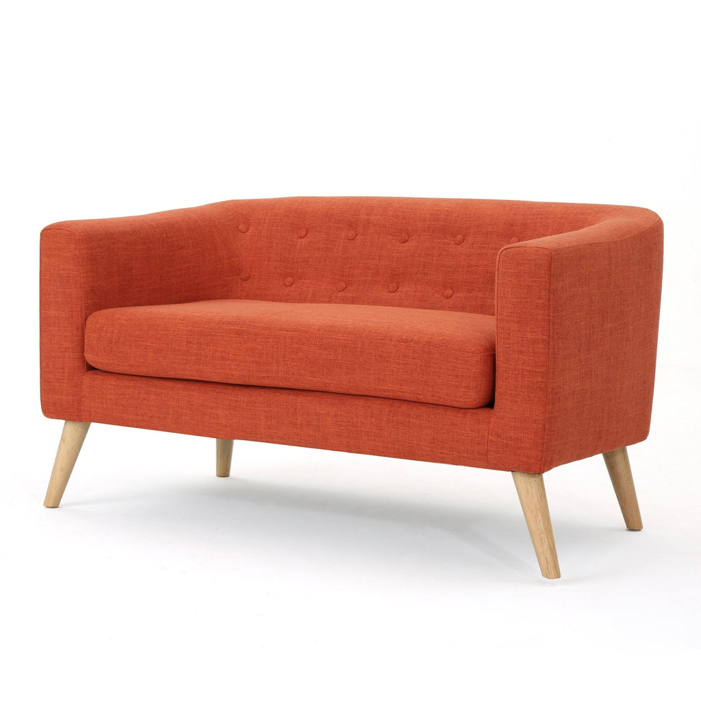 Muted Orange Fabric Mid Century Loveseat J44720