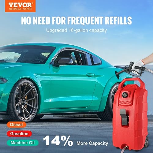 16 Gallon Portable Fuel Storage Tank with Nozzle Rubber Wheels E168