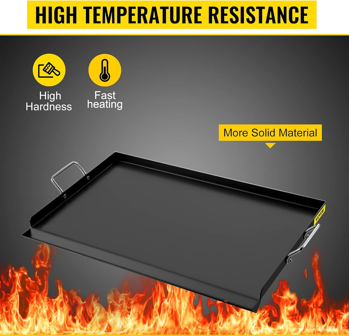 Carbon Steel Griddle, 16 x 37 Flat Top Plate with 2 Handles R5673