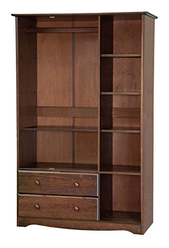 100% Solid Wood Armoire Wardrobe Closet, Java, 4 Shelves, 1 Clothing Rod, 2 Drawers, 1 Lock F5871