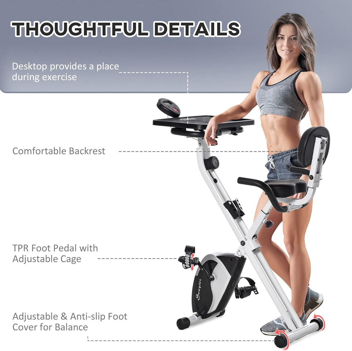 White Stationary Exercise Bike with Adjustable Desktop D8455