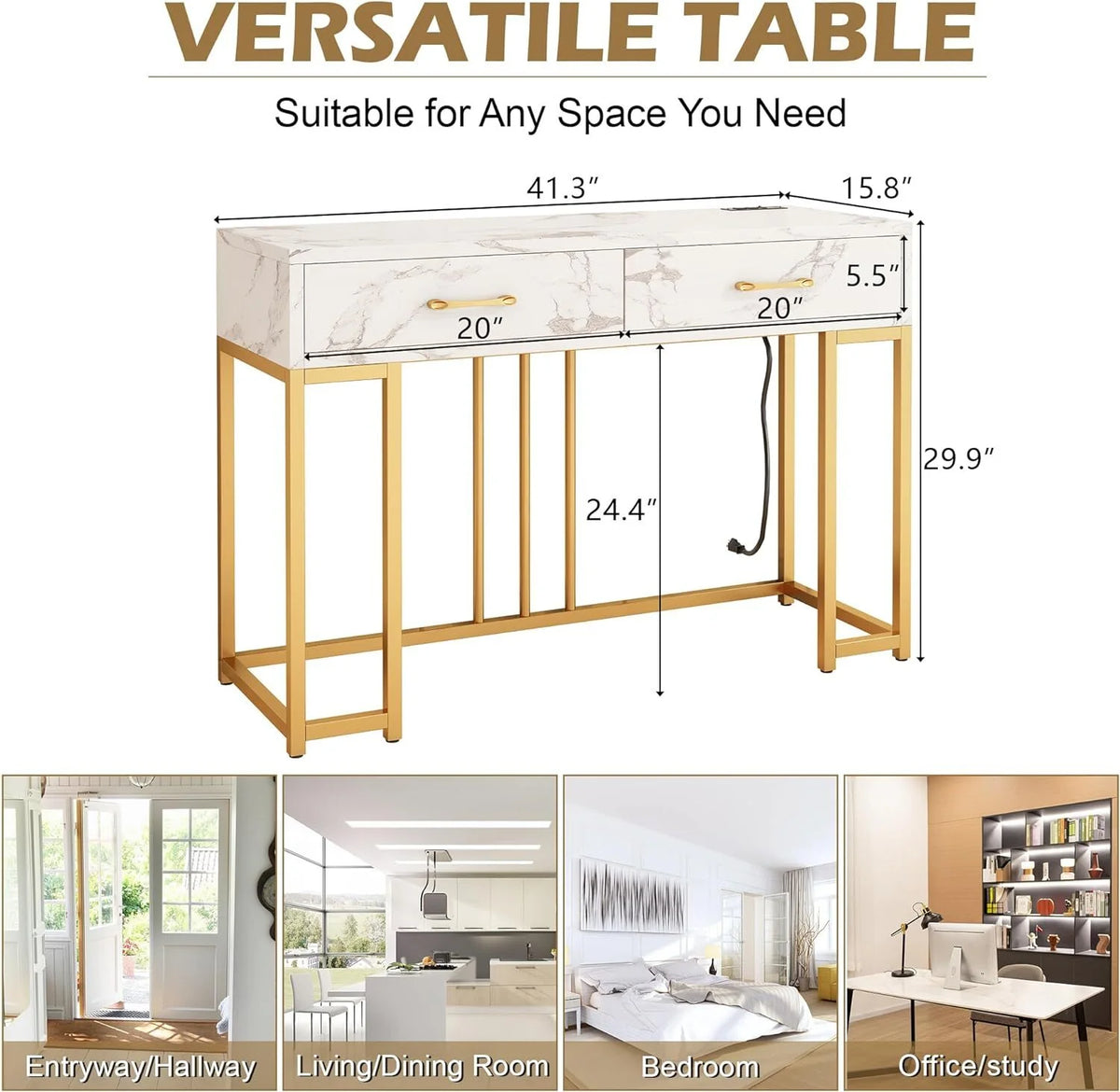 Marble White 2 Drawer Console Table Z62194