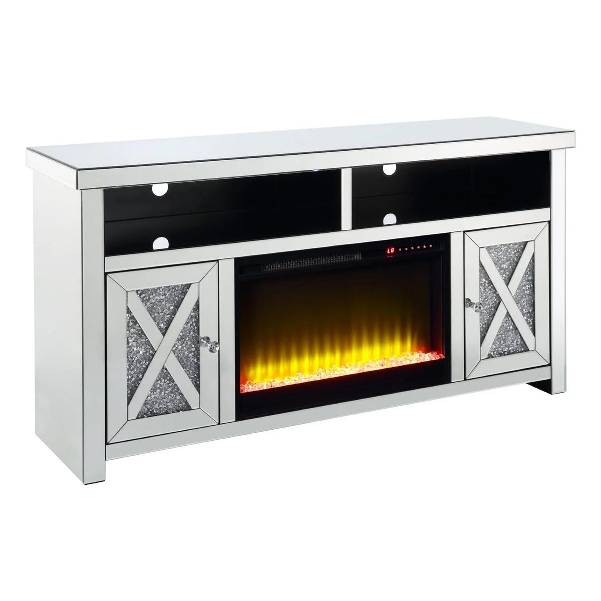 TV Stand with Electric Fireplace and Beveled Mirror Framing M2668