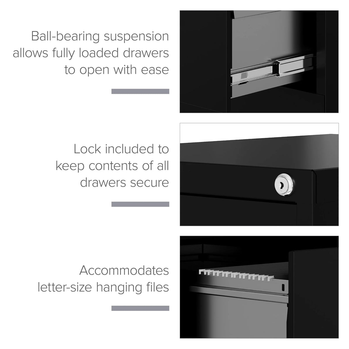 25" Deep 4 Drawer Letter Width Metal Vertical File Cabinet, Black L612723