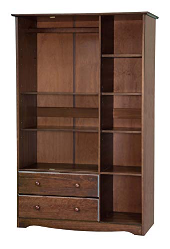 100% Solid Wood Armoire Wardrobe Closet, Java, 4 Shelves, 1 Clothing Rod, 2 Drawers, 1 Lock F5871