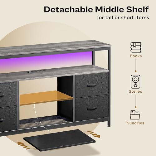 Black 4 Drawer TV Stand Dresser with Power Outlets and LED Lights Q19379