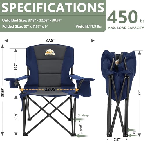 Oversized 2 Pack Heavy Duty Folding Camp Chair with Carry Bag, Cooler, Cup Holder Black H431628
