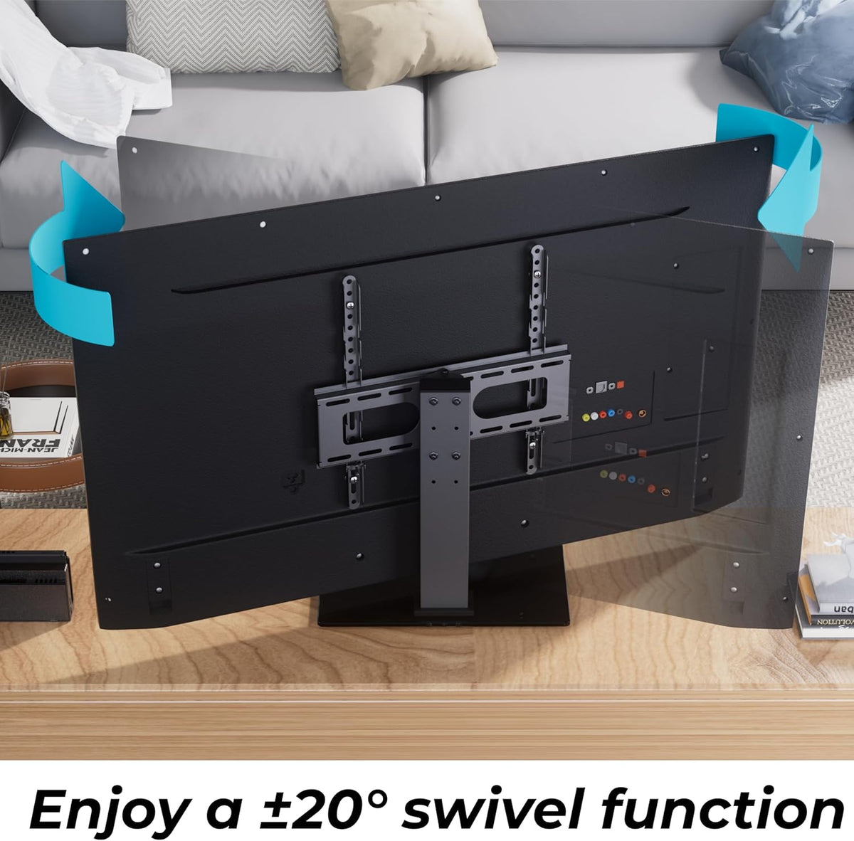 Swivel Height Adjustable TV Stand with Tempered Glass Base, BLACK Z7396