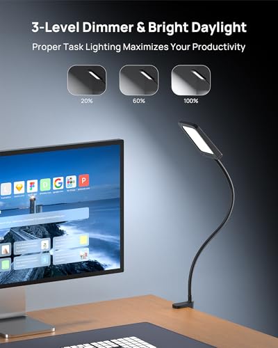 LED Desk Lamp with Clamp, 3-Level Dimmable, Flexible Gooseneck P314