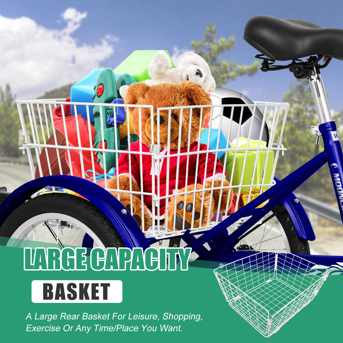 16" Kids Tricycle Three Wheeled Bike with Large Rear Basket A462383