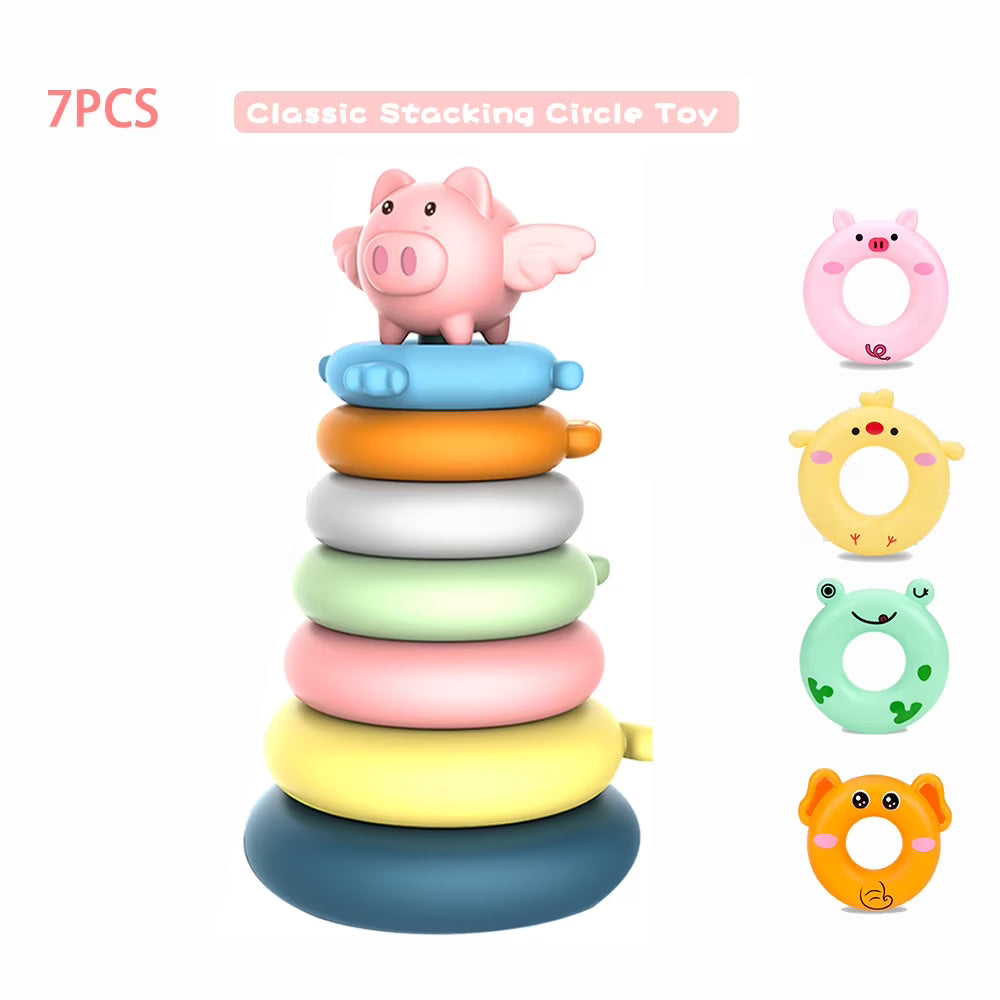 7 Rings Stacking Rings Soft Toys Montessori Baby Blocks Teething Learning Stacker R7119