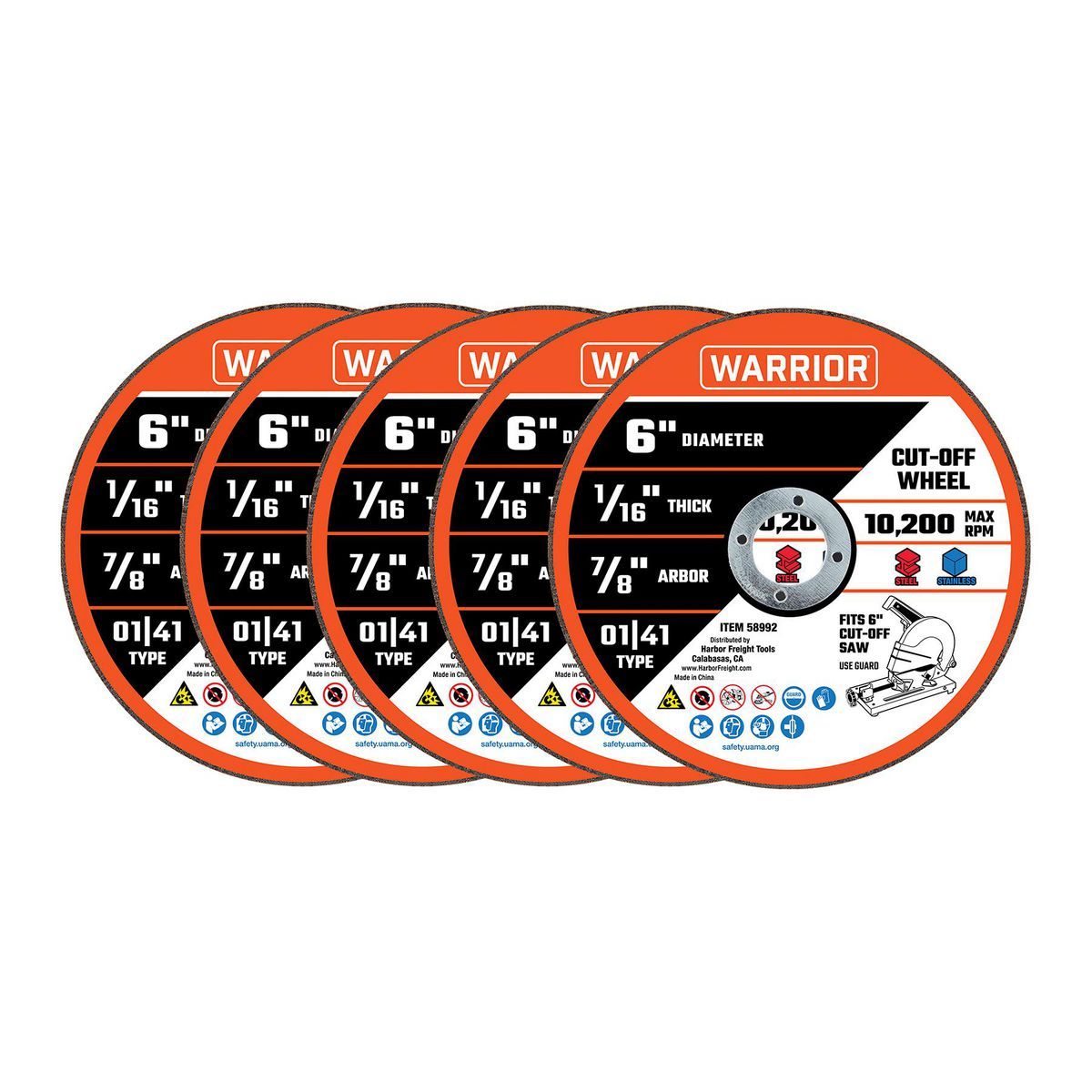 6 in. x 1/16 in. x 7/8 in. Metal Cut-off Wheel 5-Pack V63502