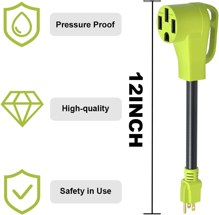 50 Amp to 15 Amp 110 RV Electrical Adapter Cord with Disconnect Handle, NEMA 5-15P Male to 14-50R Female, STW 10 Gauge 12inch Q79579
