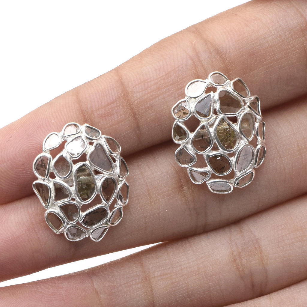 1.50 CTW Natural Diamond Polki Cluster Studs 925 Sterling Silver Earrings R123