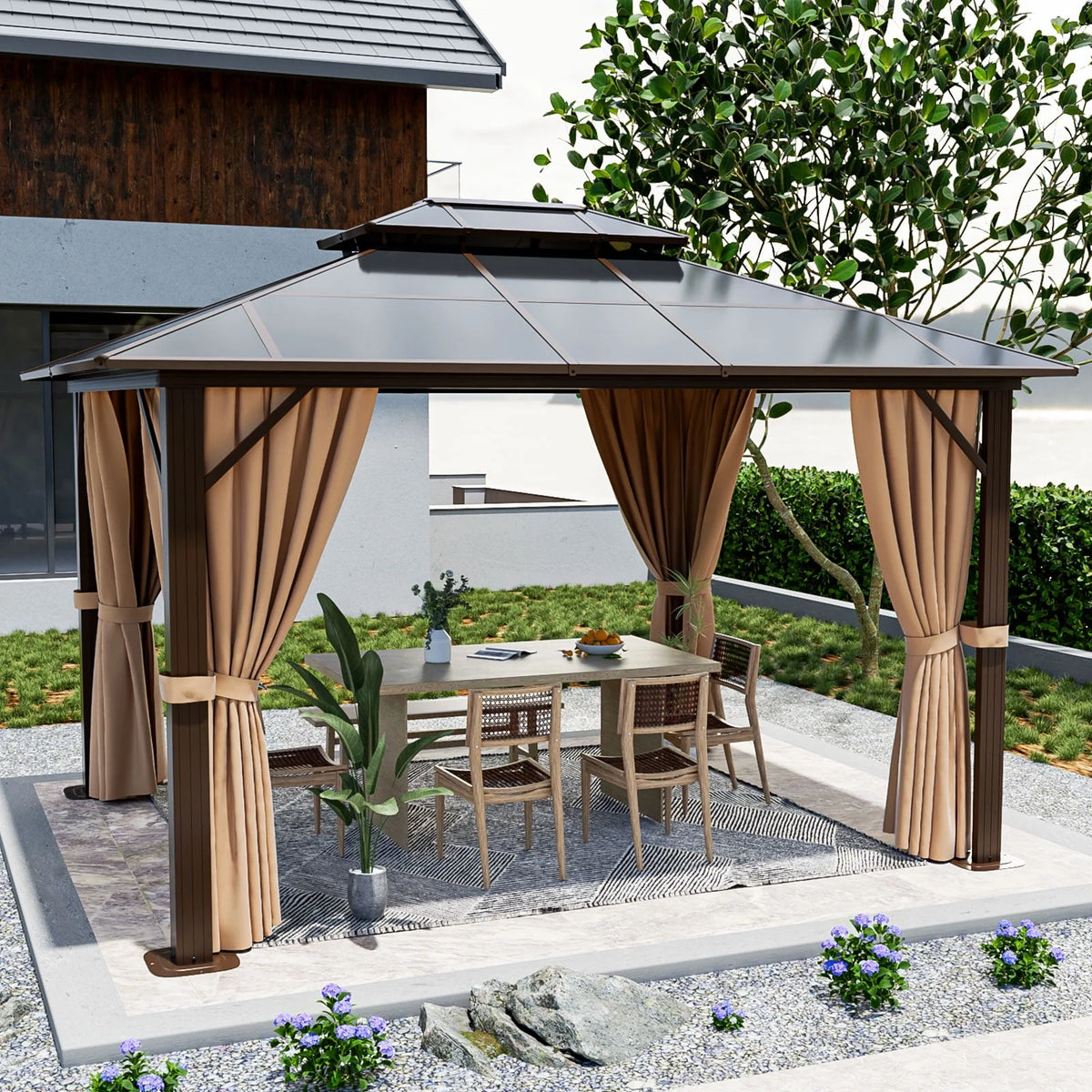 10 ft. x 12 ft. Hardtop Gazebo with Curtain and Netting K647