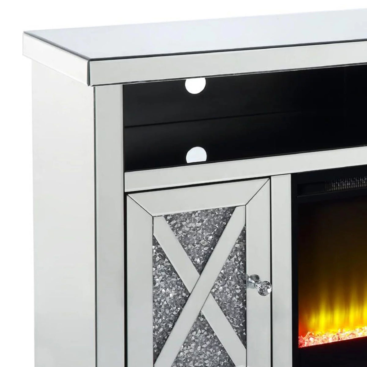 TV Stand with Electric Fireplace and Beveled Mirror Framing M2668