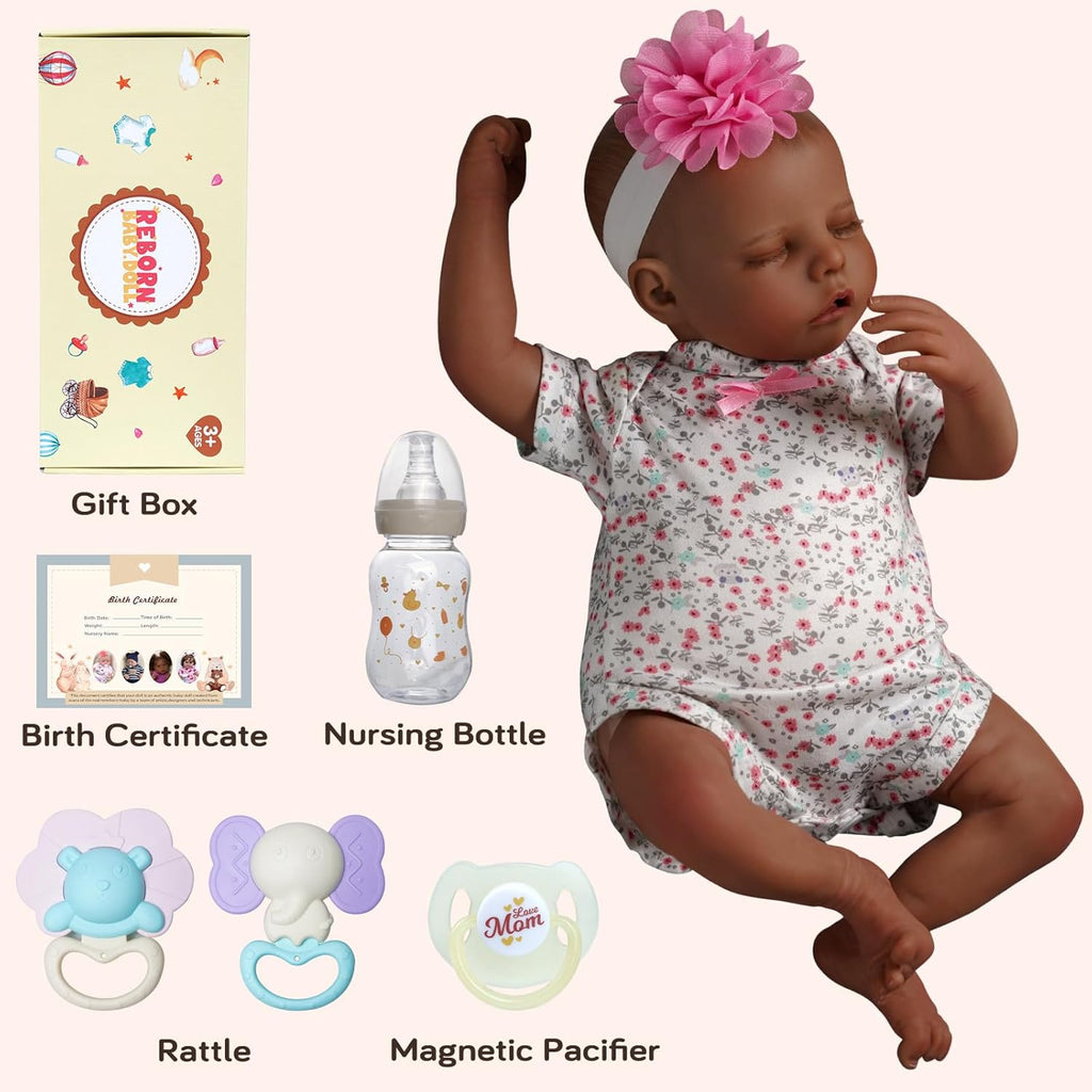 17-Inch Black Reborn Baby Dolls with Feeding Kit L4802