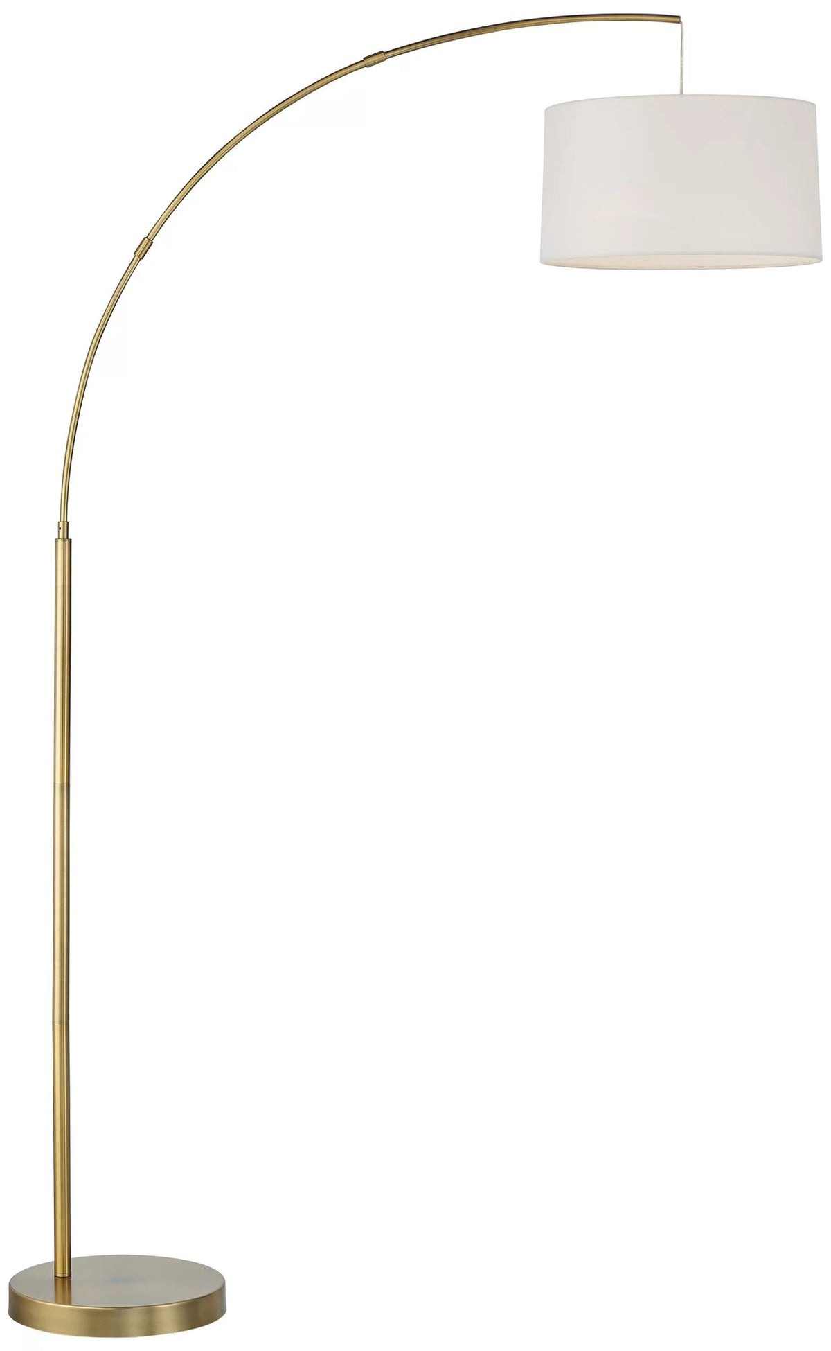 72" Tall Brass Metal Arc Floor Lamp with White Linen Drum Shade W165832