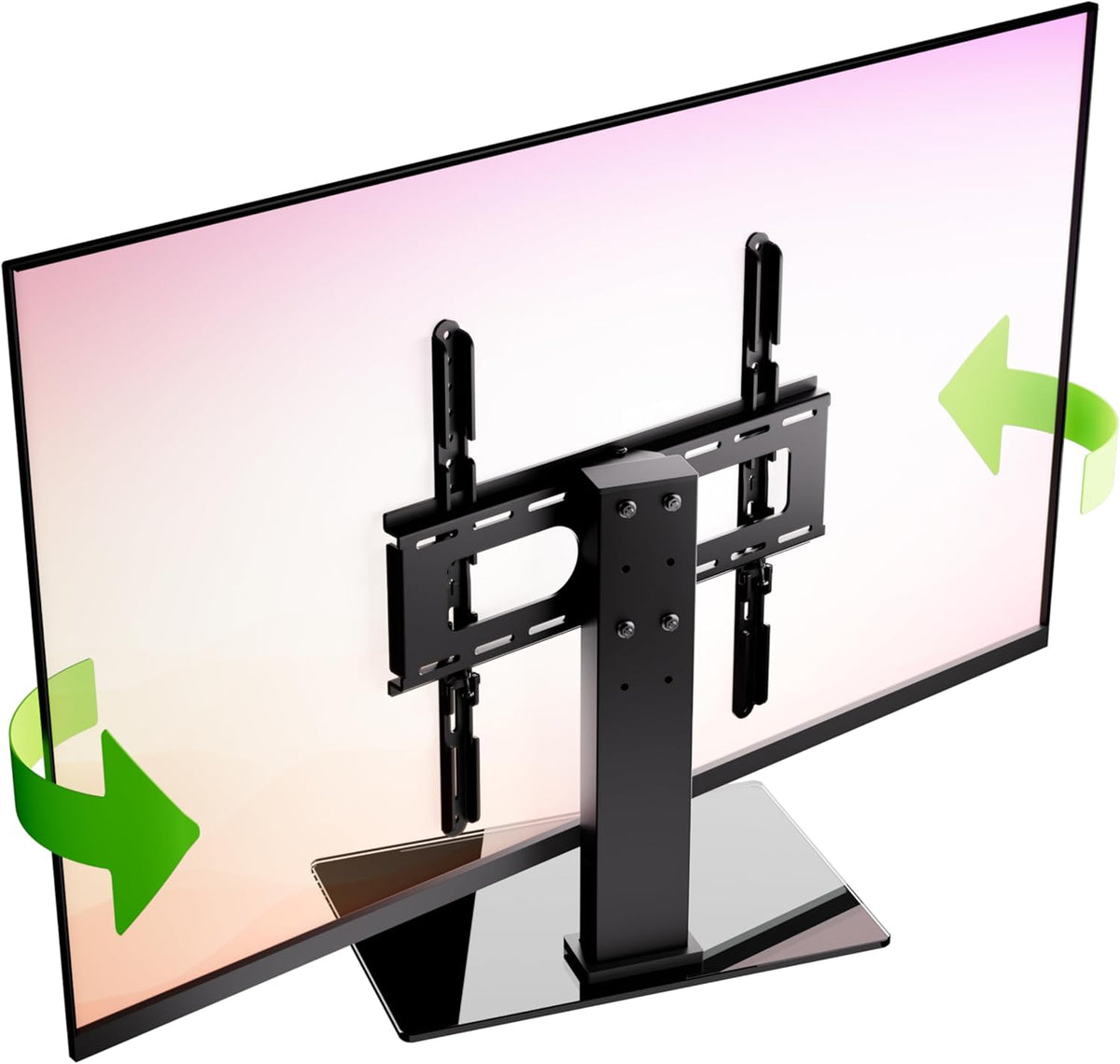 Swivel Height Adjustable TV Stand with Tempered Glass Base, BLACK Z7396