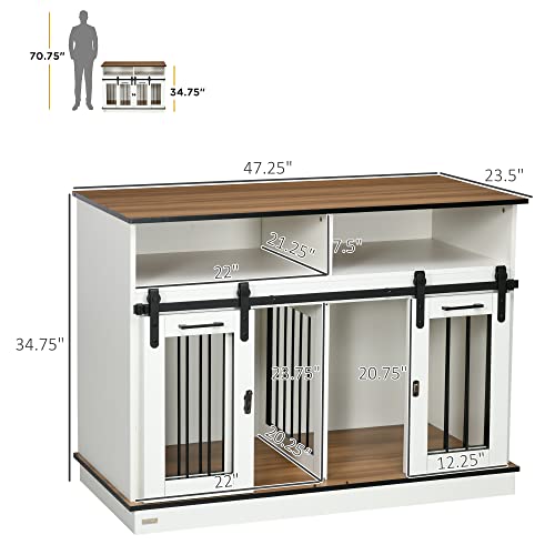 White Dog Crate Furniture with Shelves, Sliding Doors, 47" x 23.5" x 35" Q327129