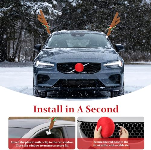 Reindeer Antlers & Nose Christmas Car Decorations T1430